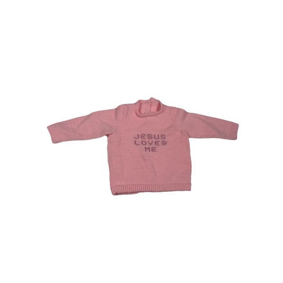 The Unbranded Brand Other - Toddler Baby Sweater HANDMADE CROCHETED "Jesus Loves Me" Pink 2T Church God